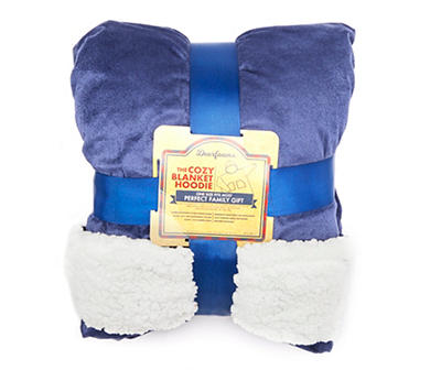 Navy Plush Sherpa-Lined Hooded Throw