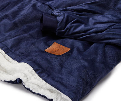 Navy Plush Sherpa-Lined Hooded Throw