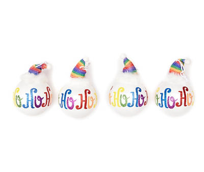 "Ho Ho Ho" Rainbow 4-Piece Ornament Set