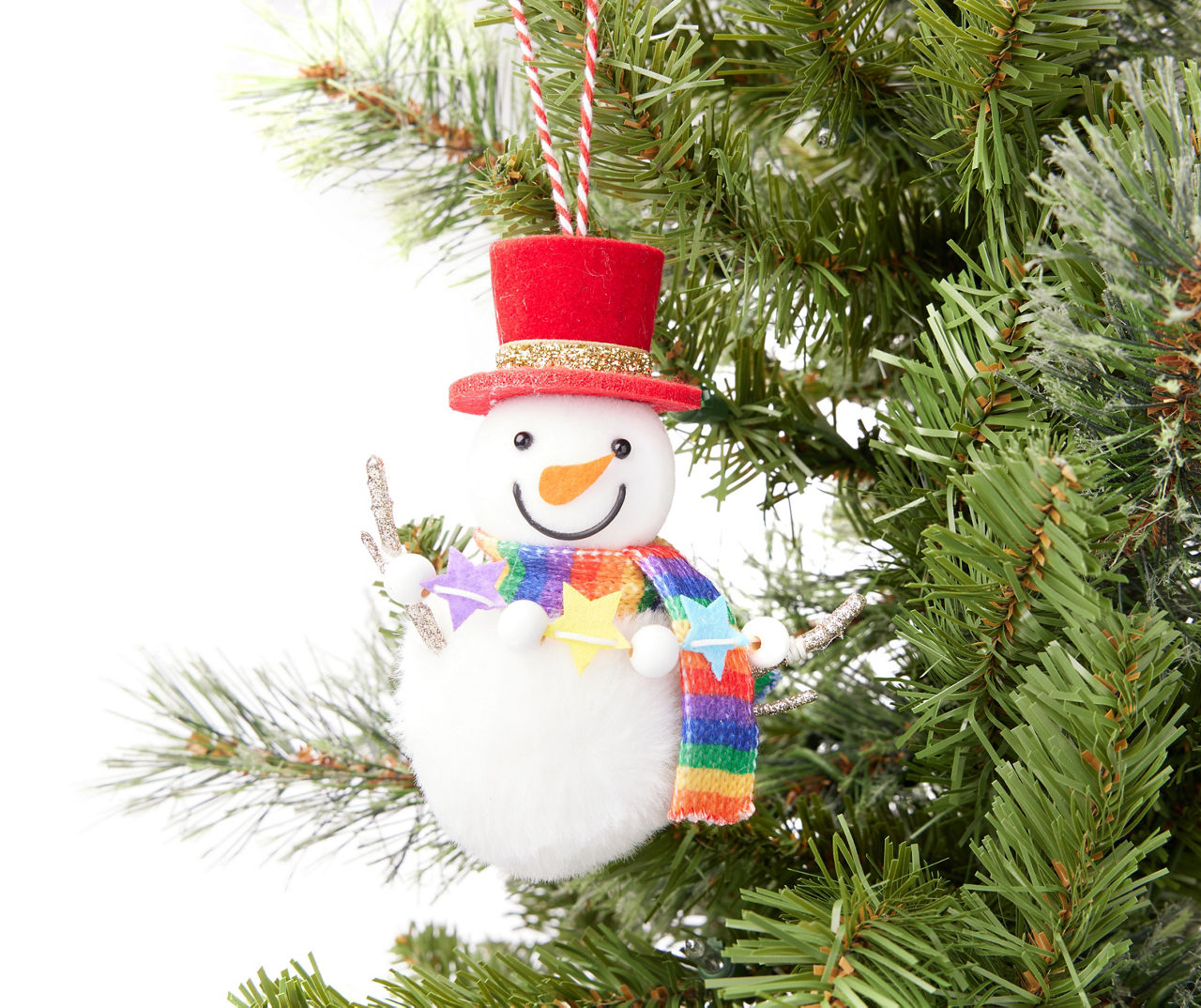 Fuzzy Rainbow Scarf Snowman Ornaments, 3-Pack