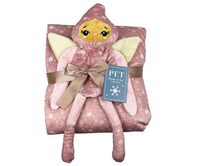 Pink Snowflake Plush Fairy Pet Toy & Blanket Set