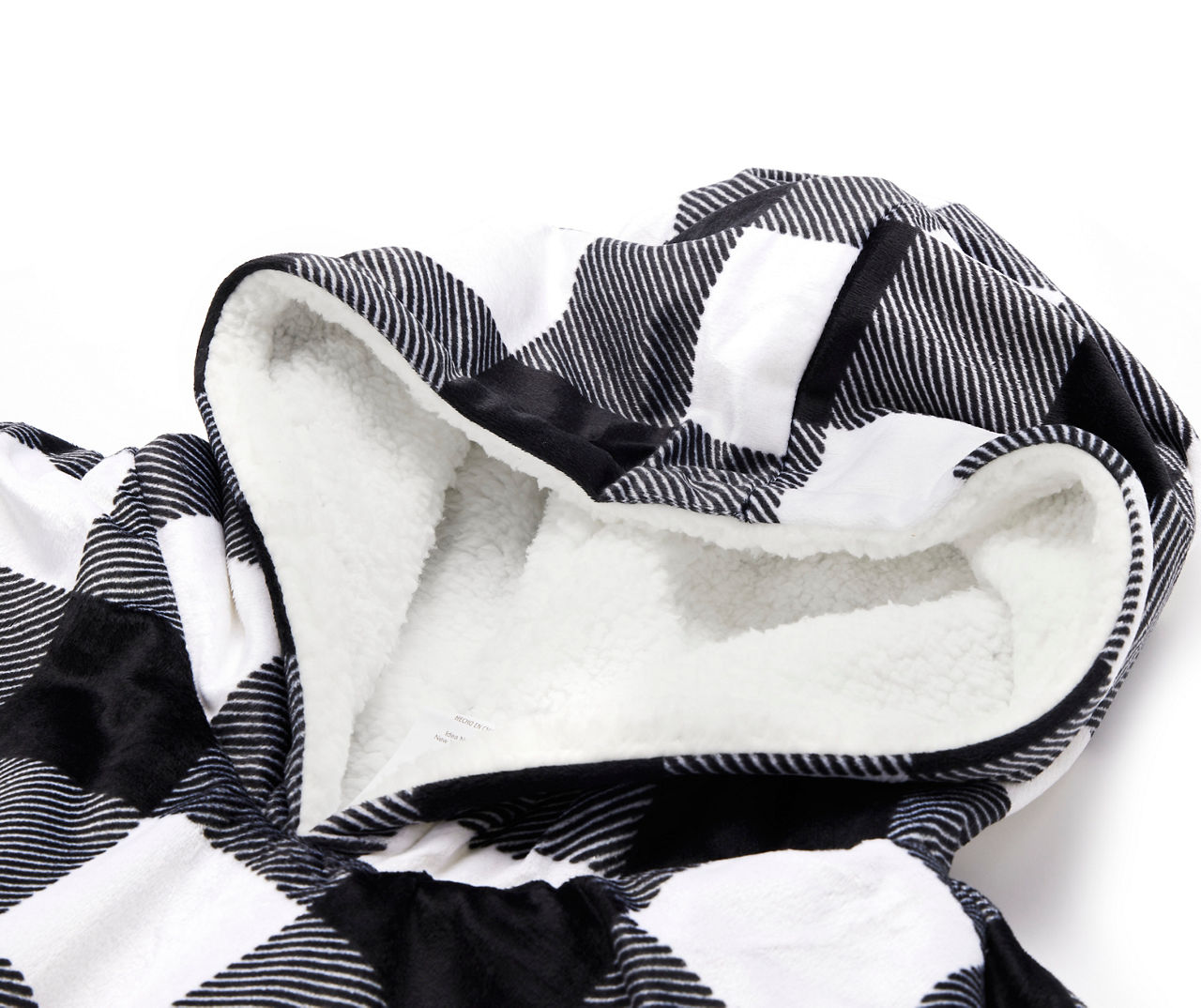 Black & White Buffalo Check Plush Sherpa-Lined Hooded Throw