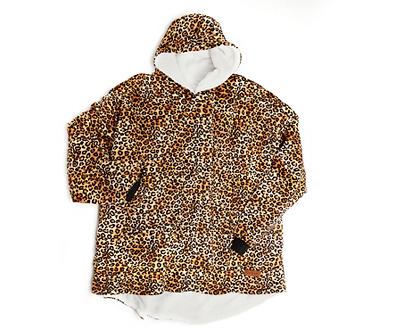 Brown & Black Leopard Print Plush Sherpa-Lined Hooded Throw
