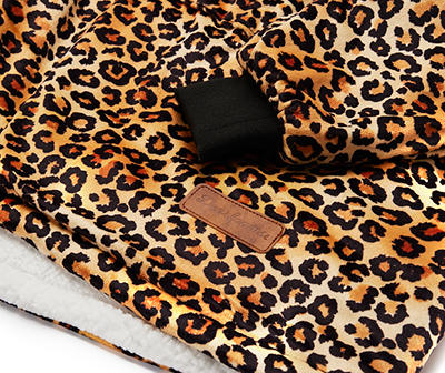 Brown & Black Leopard Print Plush Sherpa-Lined Hooded Throw