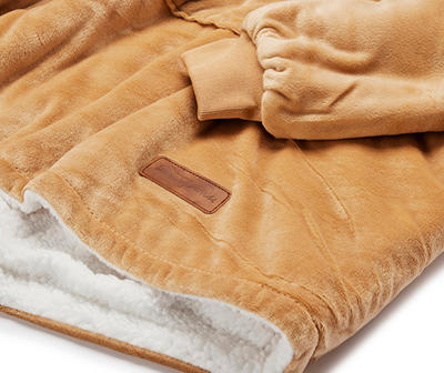Camel Plush Sherpa-Lined Hooded Throw