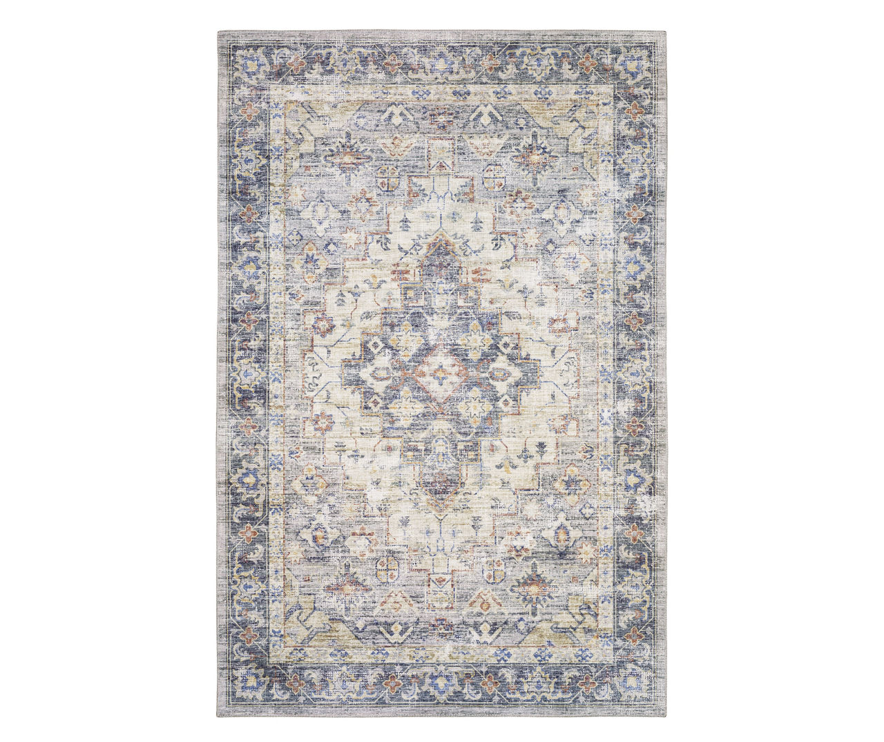 Mycah Blue & Gold Geometric Floral Area Rug | Big Lots