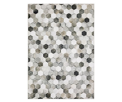 Myles Gray & Charcoal Faux Hide Hexagon Area Rug, (5' x 7')