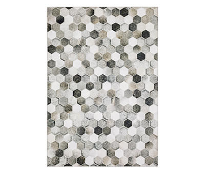 Myles Gray & Charcoal Faux Hide Hexagon Area Rug, (2' x 8')