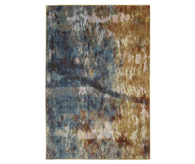 Velimeere Blue & Gold Abstract Area Rug, (7.1' x 10')