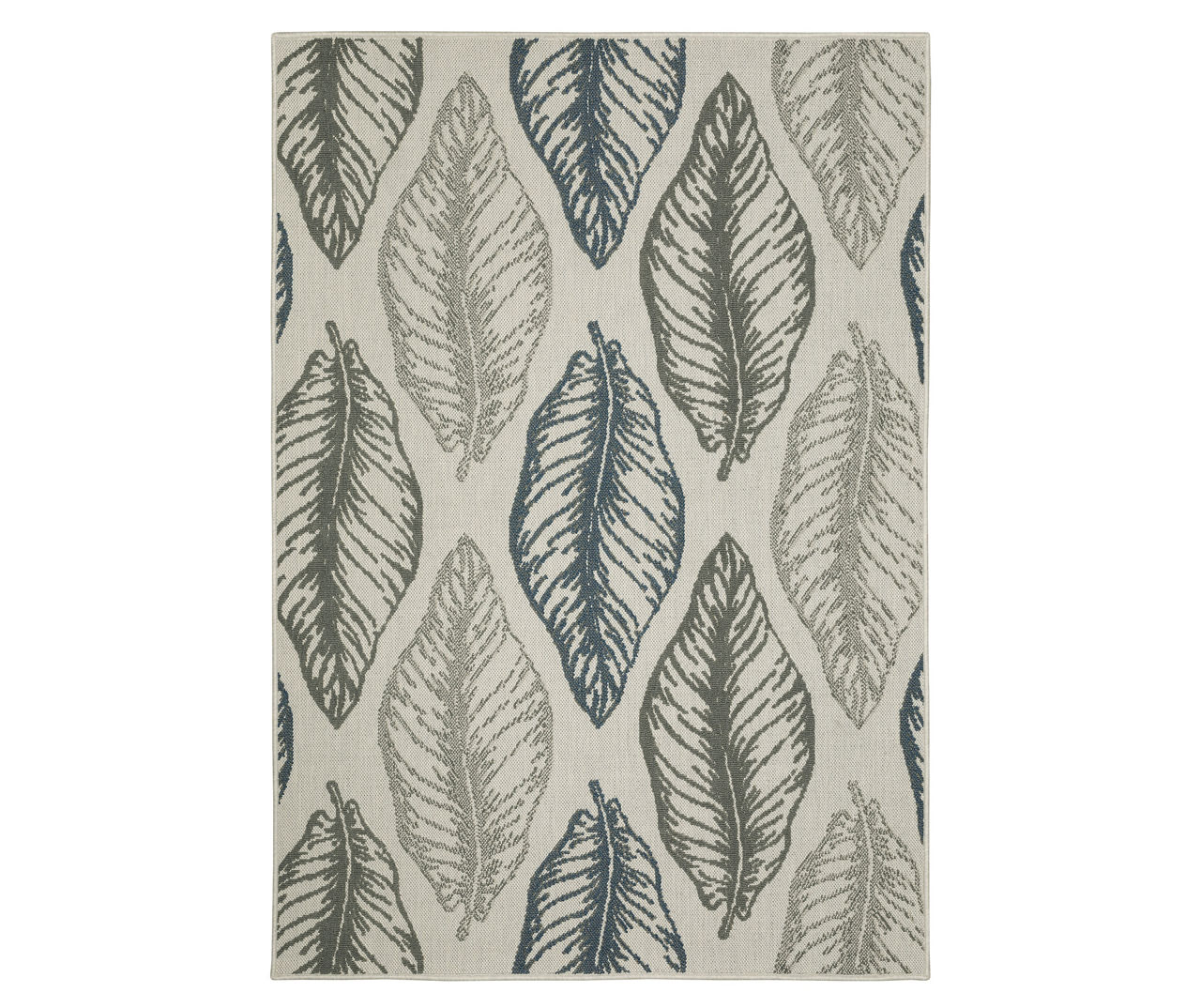 Torian Beige, Green & Blue Leaves Outdoor Area Rug, (9.1' x 12.1')