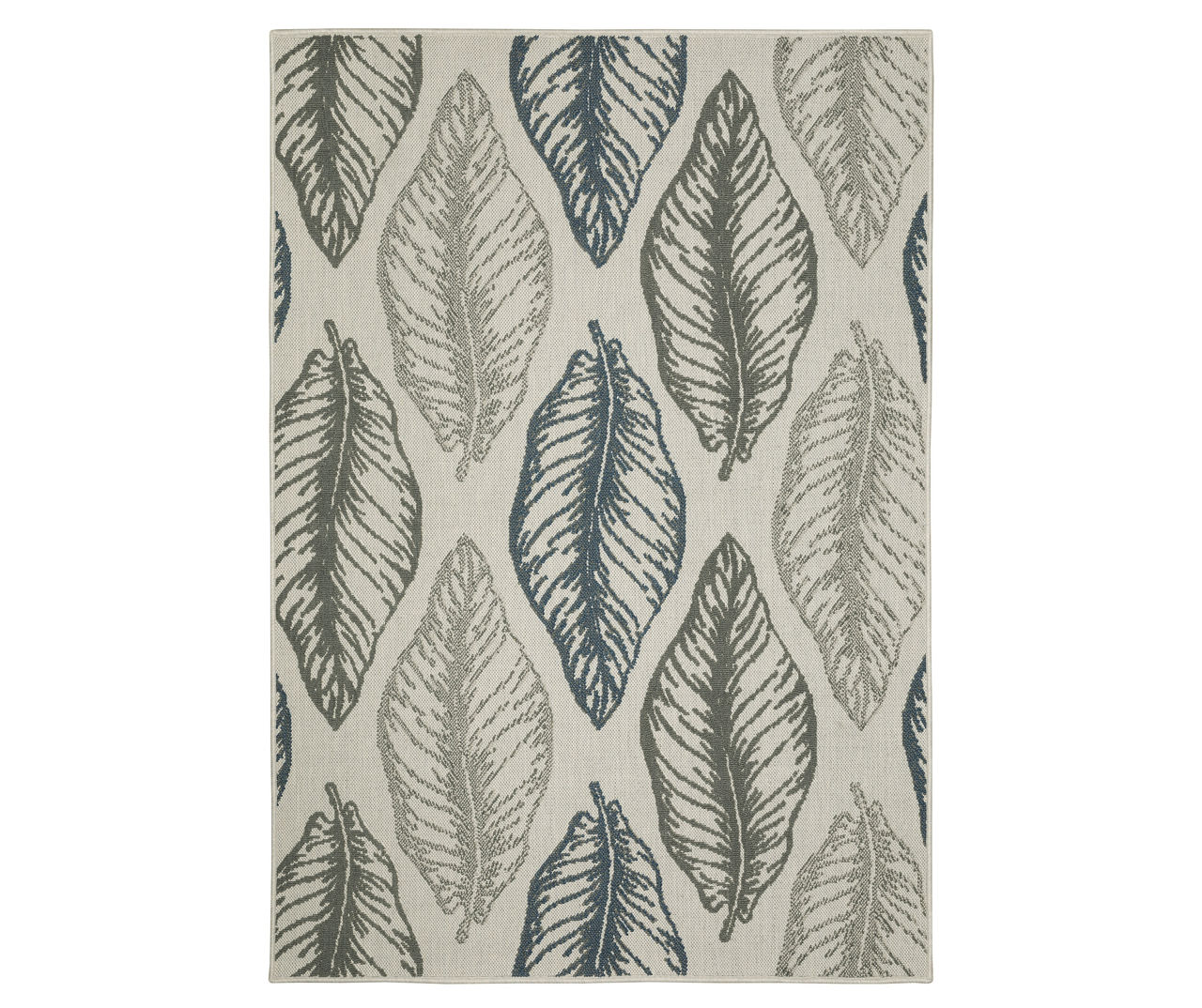 Torian Beige, Green & Blue Leaves Outdoor Area Rug, (7.1' x 10')