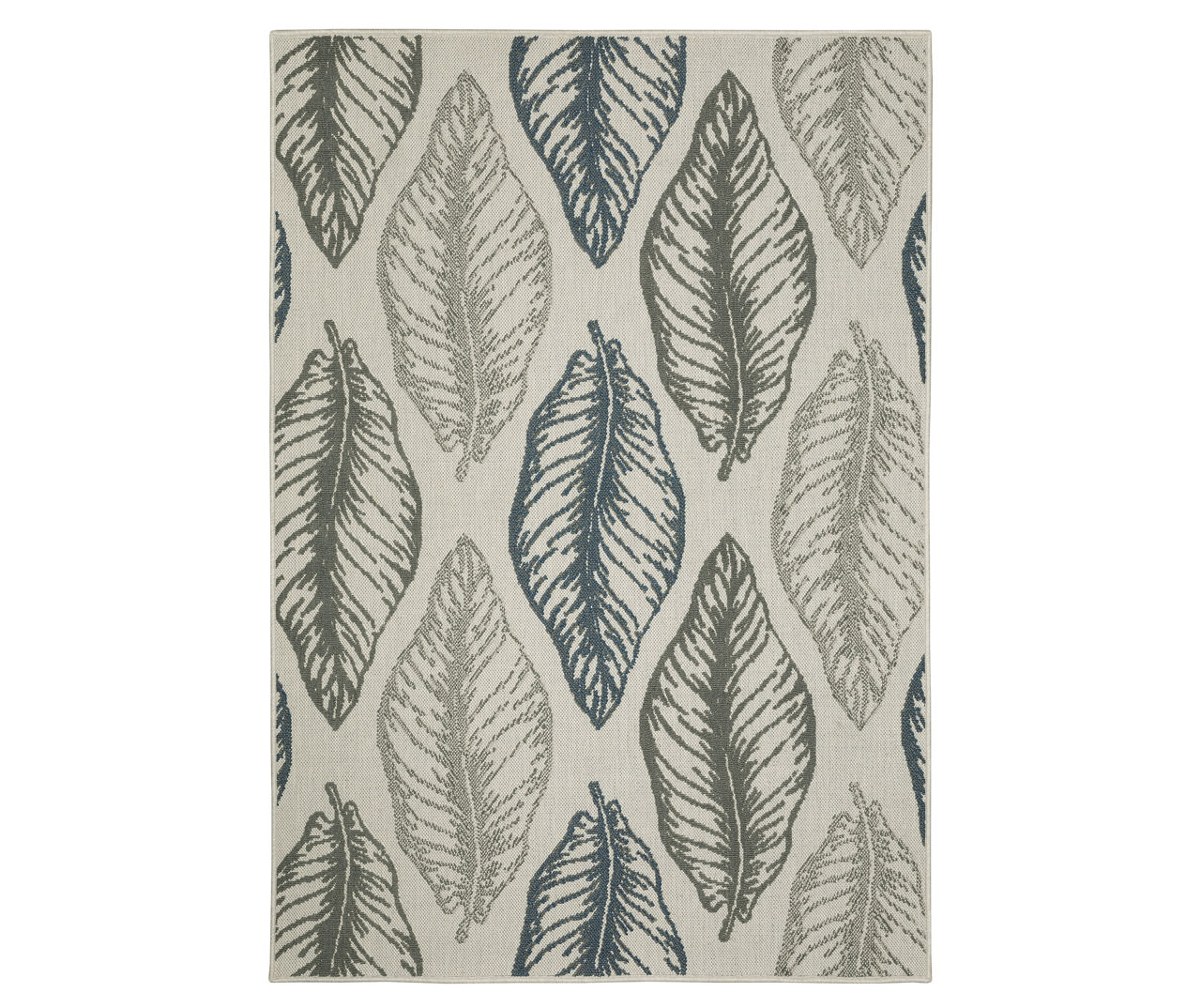 Torian Beige, Green & Blue Leaves Outdoor Area Rug, (6.7' x 9.2')