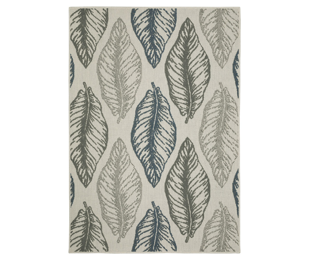 Torian Beige, Green & Blue Leaves Outdoor Area Rug, (5.3' x 7.3')