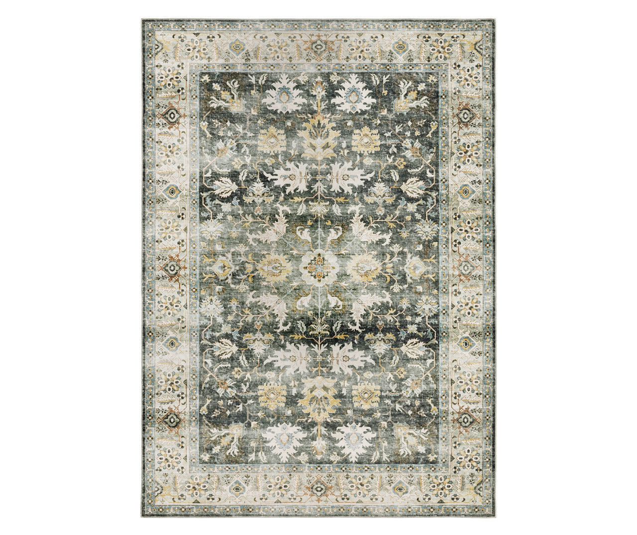 Chaim Charcoal & Beige Floral Area Rug Big Lots
