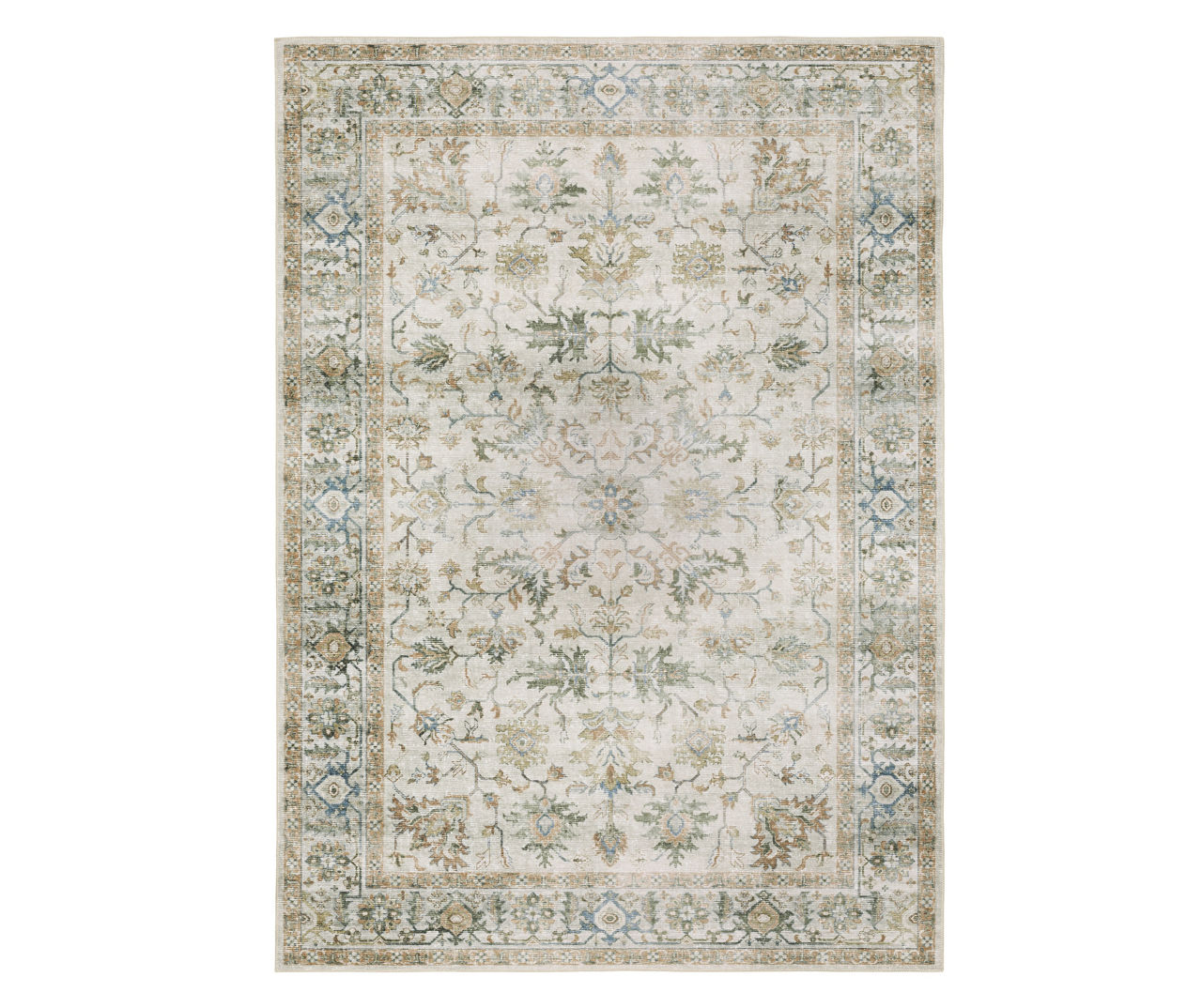 Chalkley Ivory & Green Floral Area Rug, (5' x 7')