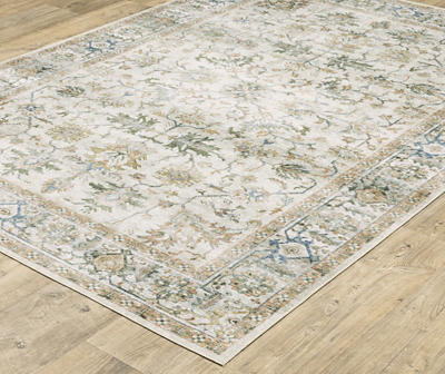 Chalkley Ivory & Green Floral Area Rug, (5' x 7')