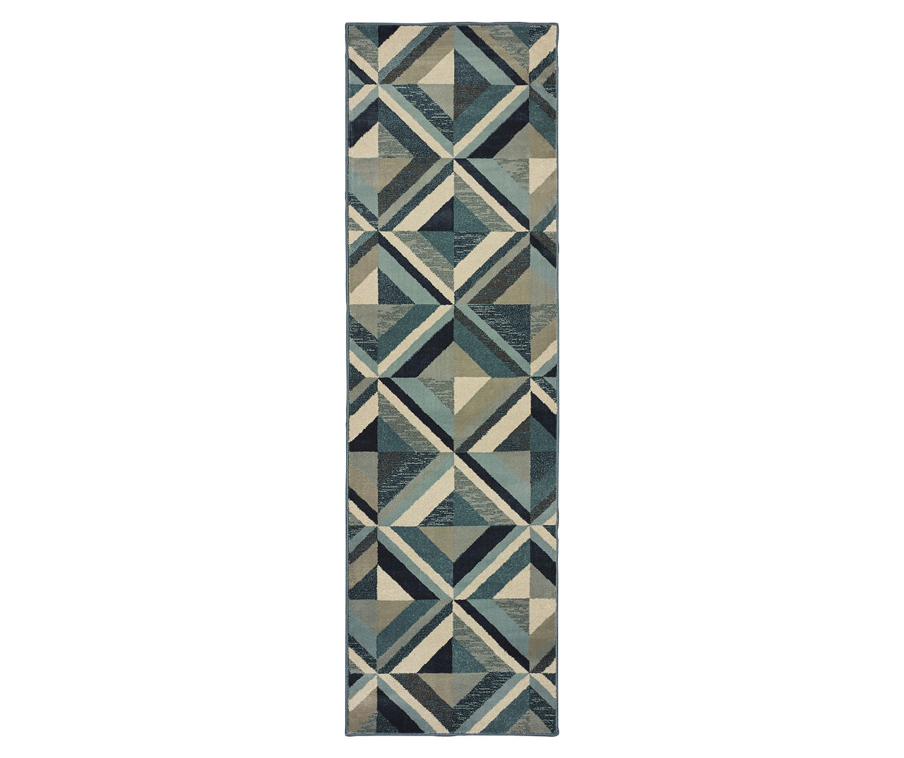 Linwood Blue & Gray Geometric Tile Area Rug, (2.3' x 7.6')