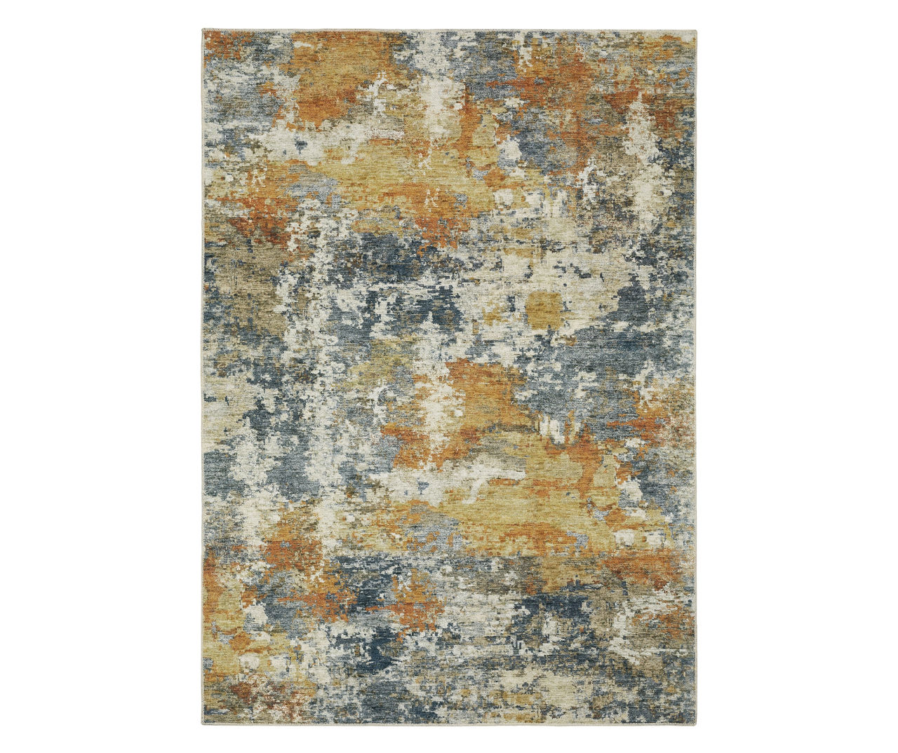 Malay Blue & Gold Abstract Area Rug, (5' x 7')