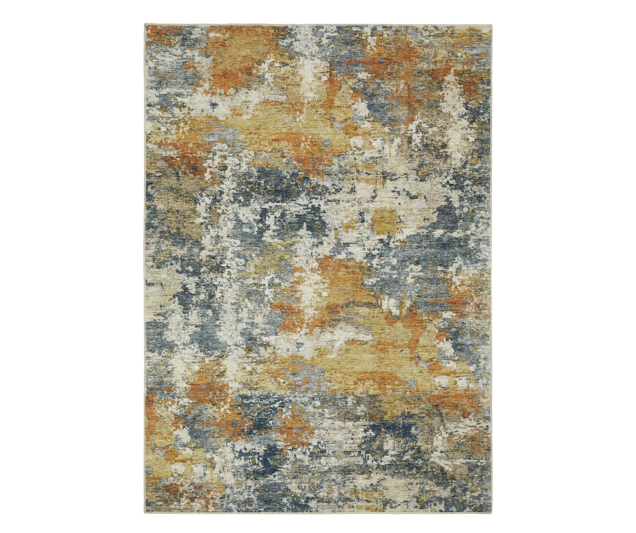Malay Blue & Gold Abstract Area Rug, (3.6' x 5.6')