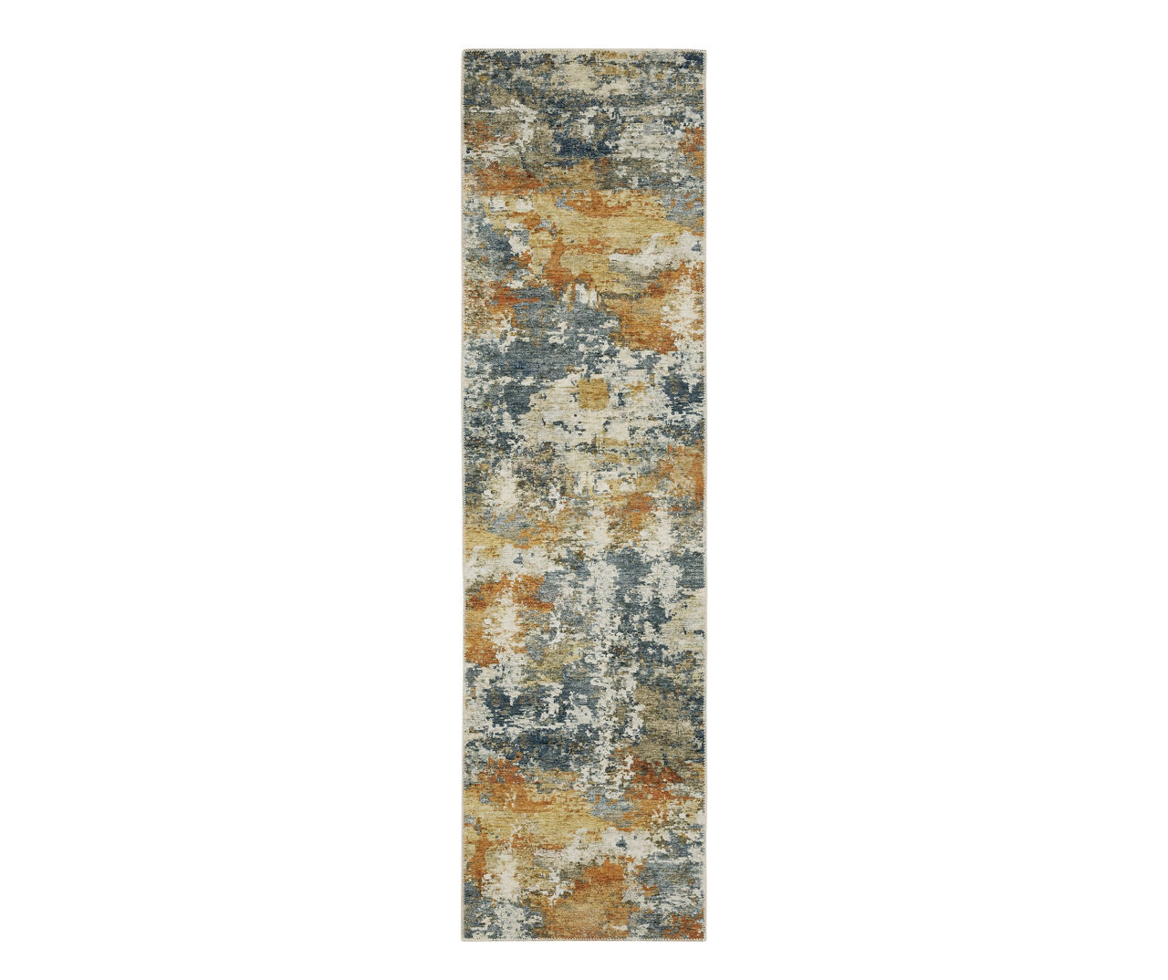 Malay Blue & Gold Abstract Area Rug, (2' x 8')