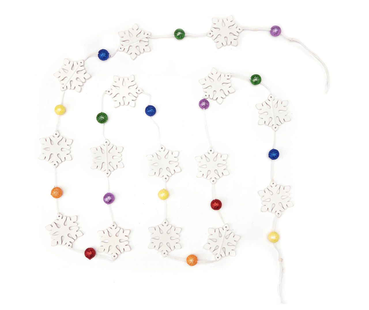 Winter Wonder Lane 9' Mini White & Rainbow Snowflakes & Beads Garland