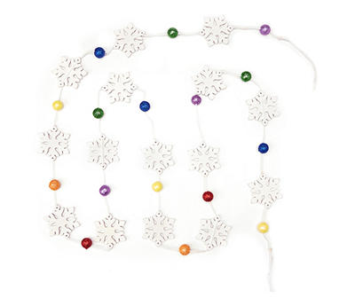 9' Mini White & Rainbow Snowflakes & Beads Garland