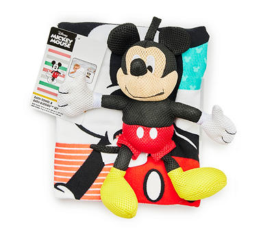 White, Teal & Red Mickey Mouse Bath Towel & Bath Buddy Set