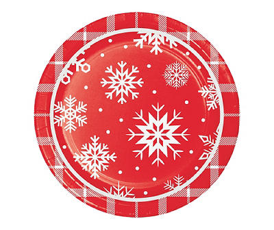 Red Snowflake Paper Dessert Plates, 32-Count