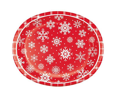 Red Snowflakes Paper Oval Platter Plates, 8-Count