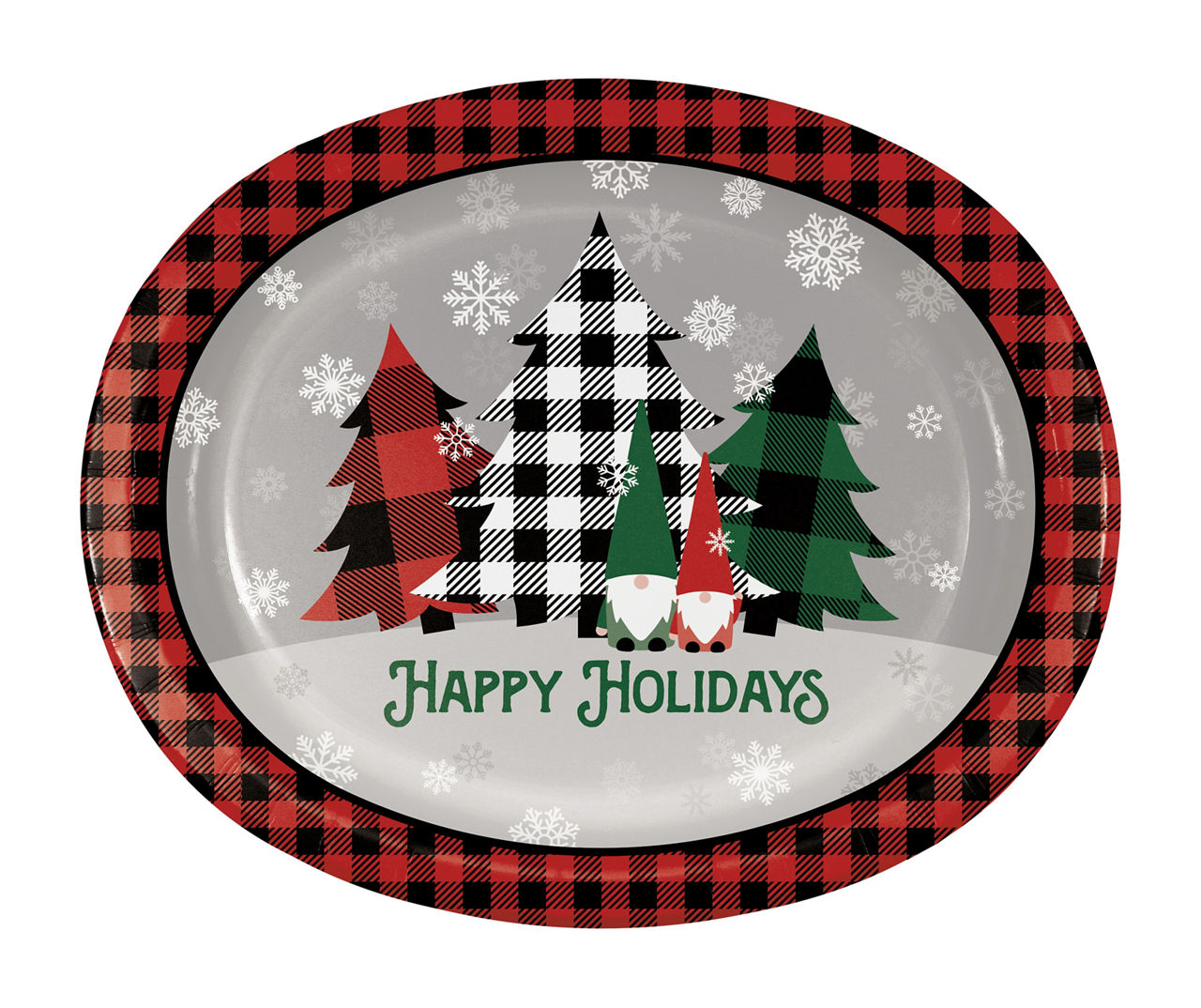 Umigy 100 Pcs Christmas Trees Oval Paper Plates 10 x 12 Disposable Paper  Plates Snowflake Decorative Dinner Plates Red and Green Buffalo Plaid