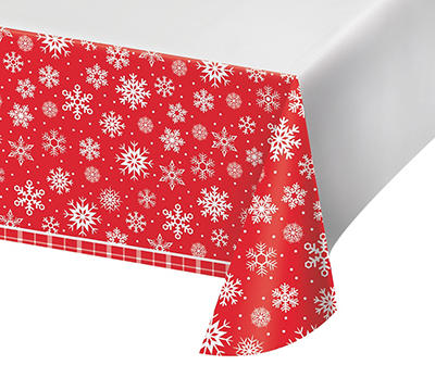 Red Snowflake Paper Table Cover, (54" x 88")