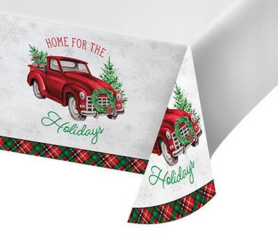 Red Truck Paper Table Cover, (54" x 88")