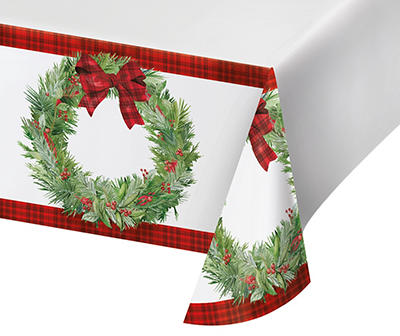 Holiday Wreath Paper Table Cover, (54
