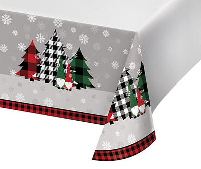 Plaid Trees Paper Table Cover, (54" x 88")