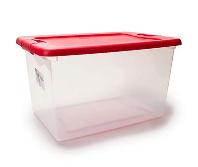 Clear 64-Quart Latch Tote with Rocket Red Lid