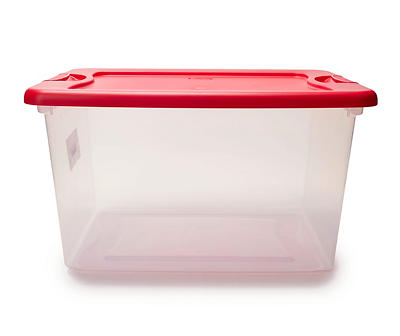 Clear 64-Quart Latch Tote with Rocket Red Lid