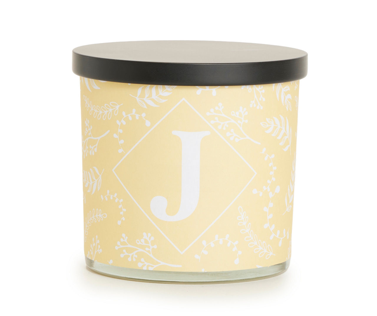 "J" Mandarin Honeysuckle Yellow & White Botanical Monogram Jar Candle, 14 oz.