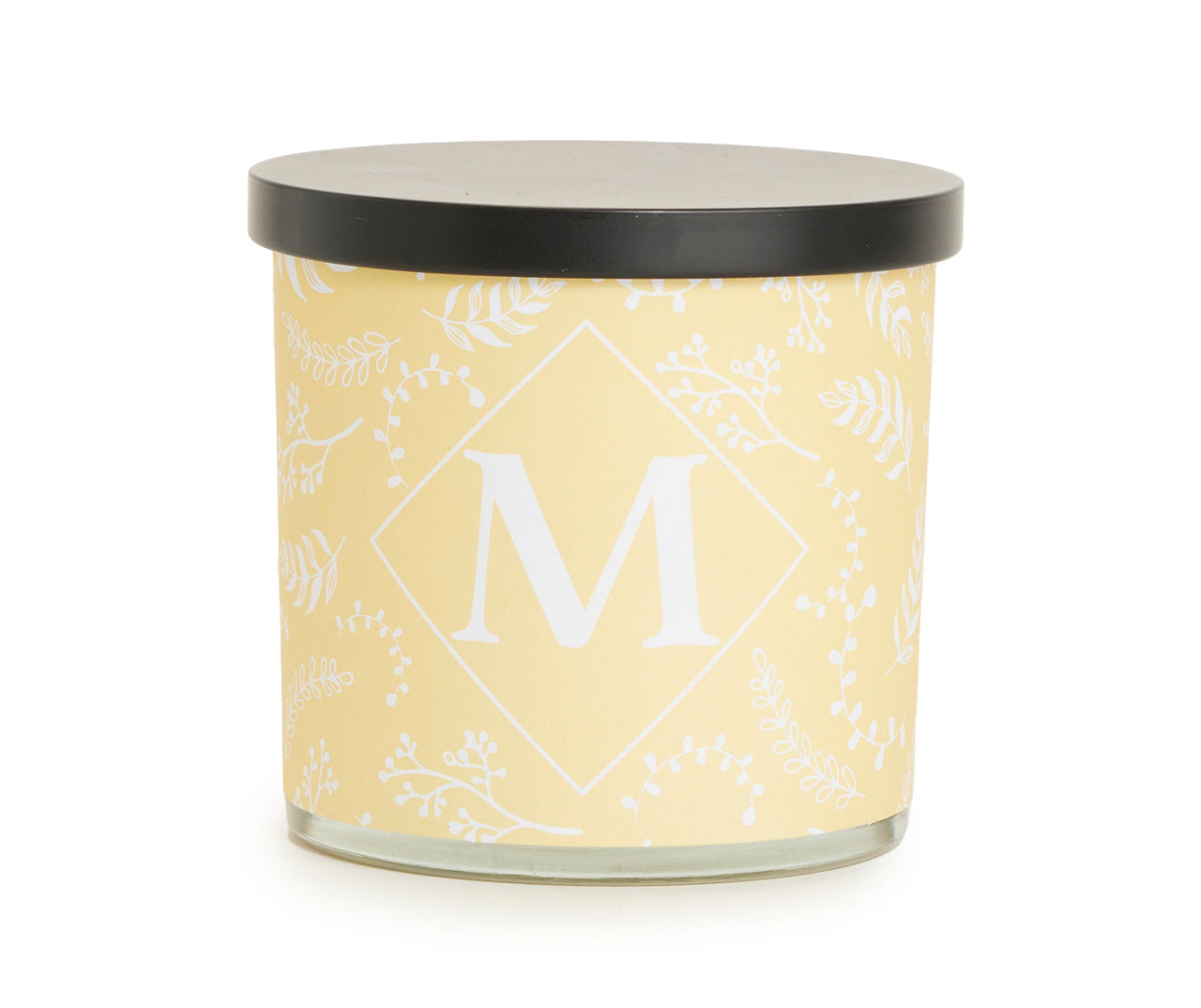 "M" Mandarin Honeysuckle Yellow & White Botanical Monogram Jar Candle, 14 oz.