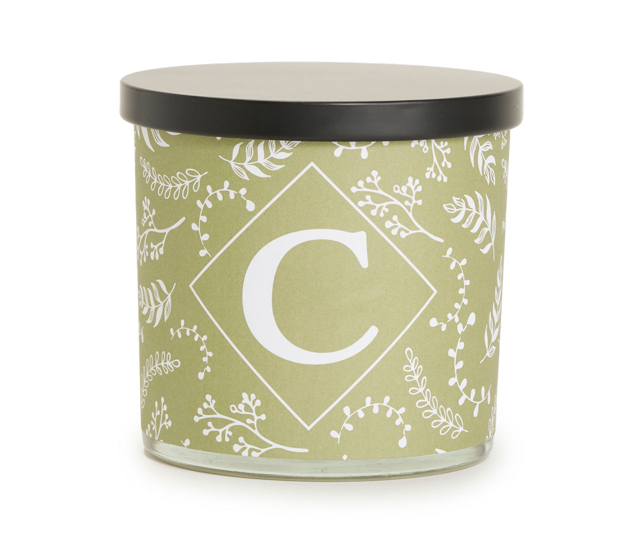 "C" Herbal Green & White Botanical Monogram Jar Candle, 14 oz.