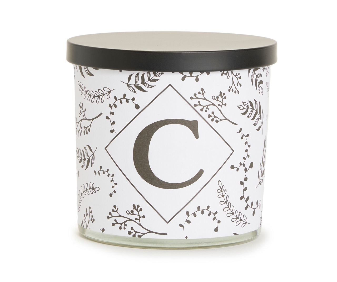 "C" Lavender & Eucalyptus White & Black Botanical Monogram Jar Candle, 14 oz.