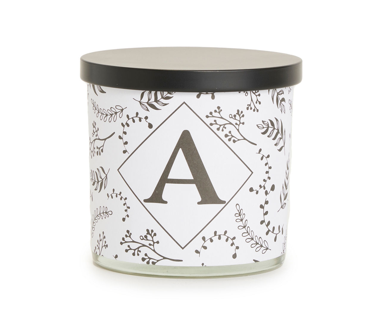 "A" Lavender & Eucalyptus White & Black Botanical Monogram Jar Candle, 14 oz.