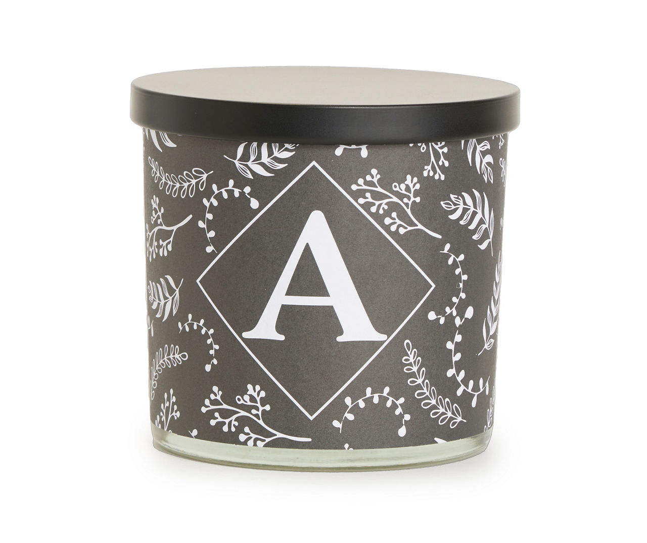 "A" Sandalwood Leather Black & White Botanical Monogram Jar Candle, 14 oz.