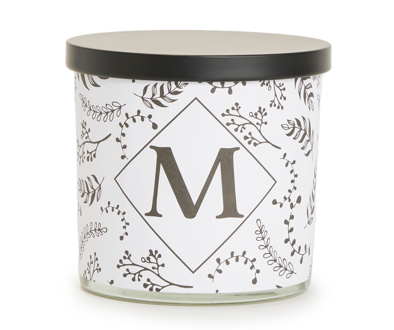 "M" Lavender & Eucalyptus White & Black Botanical Monogram Jar Candle, 14 oz.
