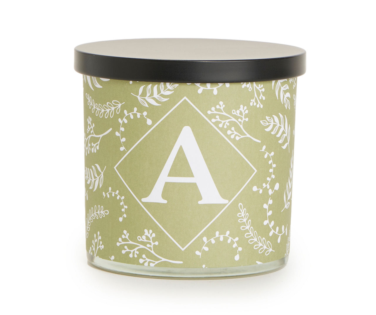"A" Herbal Green & White Botanical Monogram Jar Candle, 14 oz.