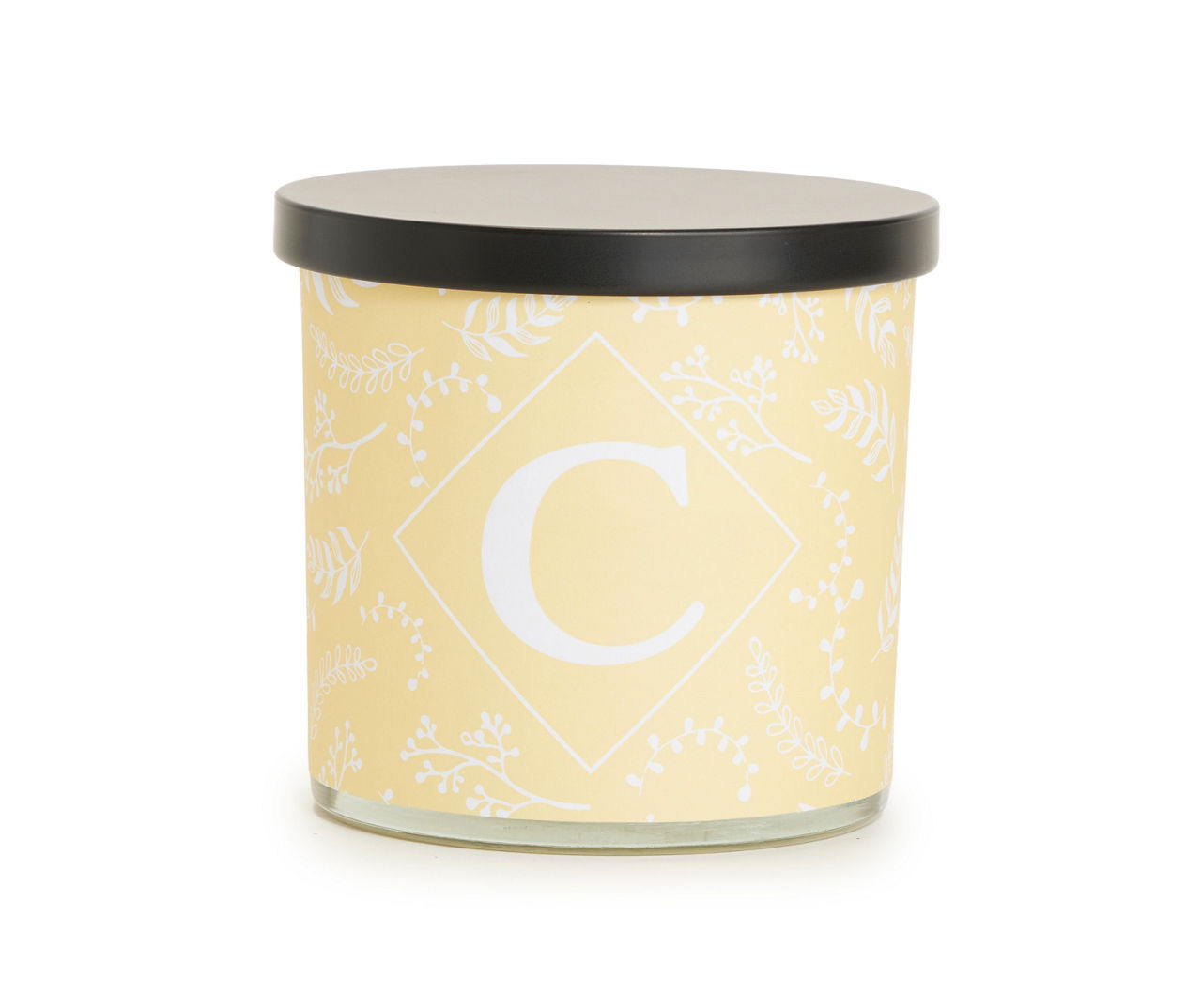 "C" Mandarin Honeysuckle Yellow & White Botanical Monogram Jar Candle, 14 oz.