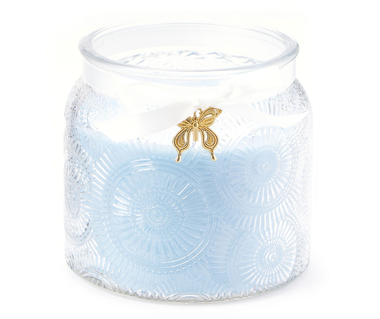 Citrus Blooms Light Blue Medallion Textured Glass Jar Candle, 16 oz.