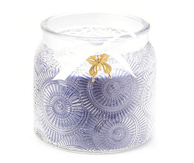 Driftwood Dark Blue Medallion Textured Glass Jar Candle, 16 oz.