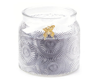 Bergamot Gray Medallion Textured Glass Jar Candle, 16 oz.