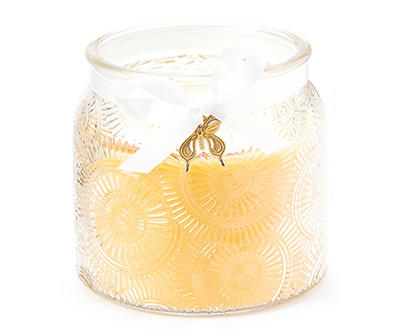 Pineapple Palm Yellow Medallion Textured Glass Jar Candle, 16 oz.