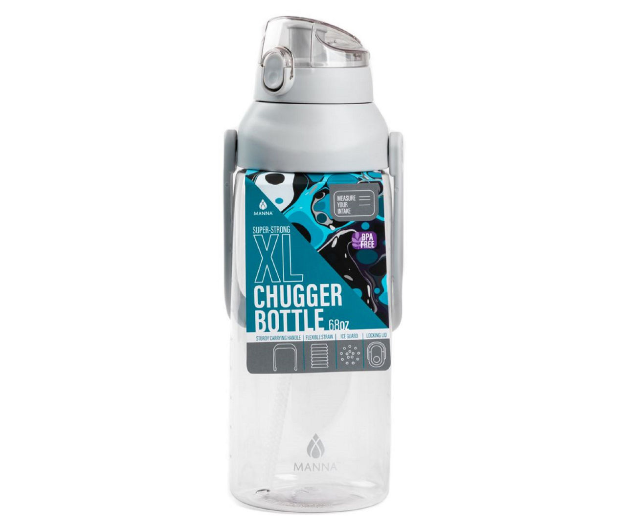 Manna Gray XL Chugger Water Bottle, 68 Oz.